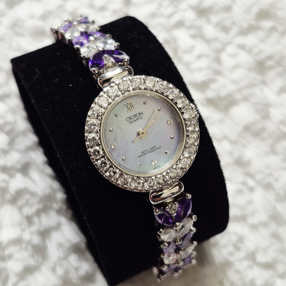 Croton Silver Tone Quartz Crystal Embellished Watch